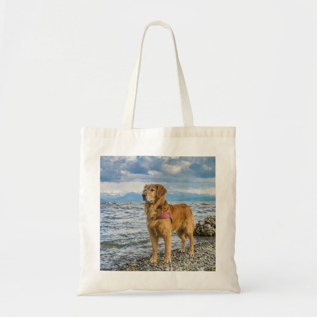 Bolso De Tela Beautiful Golden Retriever / Dog on Beach Photo (Frente)