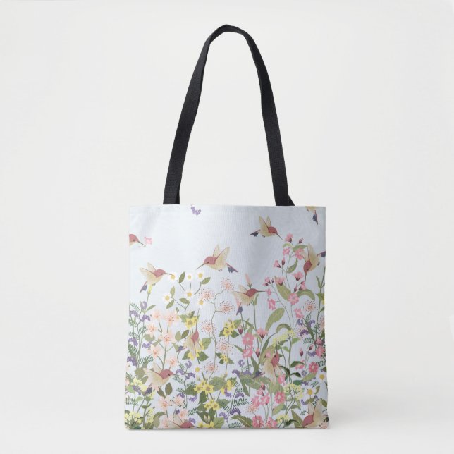 Bolso De Tela Beautiful hummingbird in sweet floral flower garde