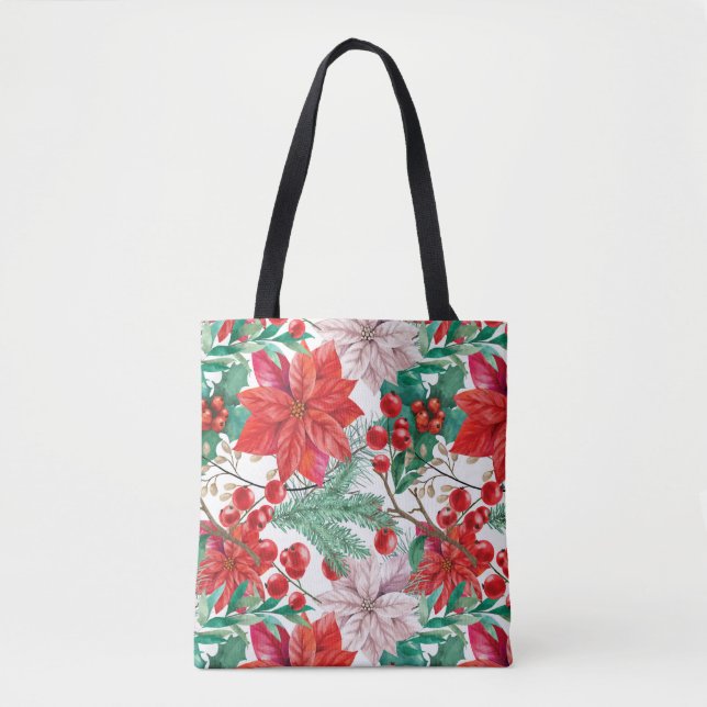 Bolso De Tela Beautiful red and white Christmas poinsettia (Anverso)