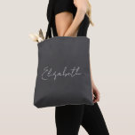Bolso De Tela  Beautiful Script Personalized Name Dark Grey<br><div class="desc">Elegant Beautiful Script Personalized Name Custom Name Dark Grey.</div>
