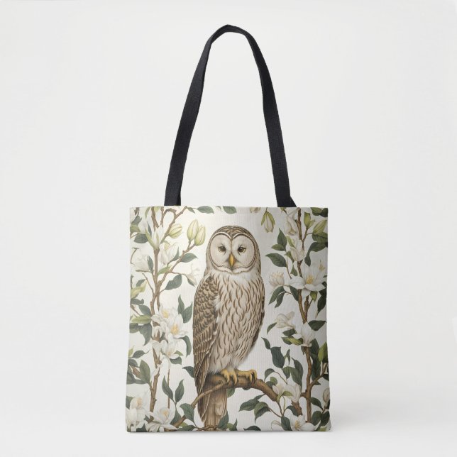 Bolso De Tela Beautiful Ural Owl And Magnolia Blossoms (Anverso)