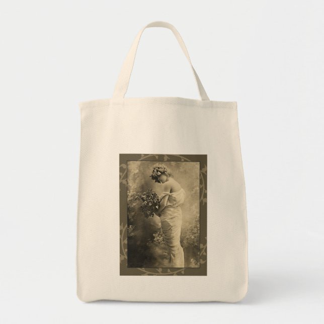 Bolso De Tela Beautiful Victorian Lady with cut flowers (Frente)