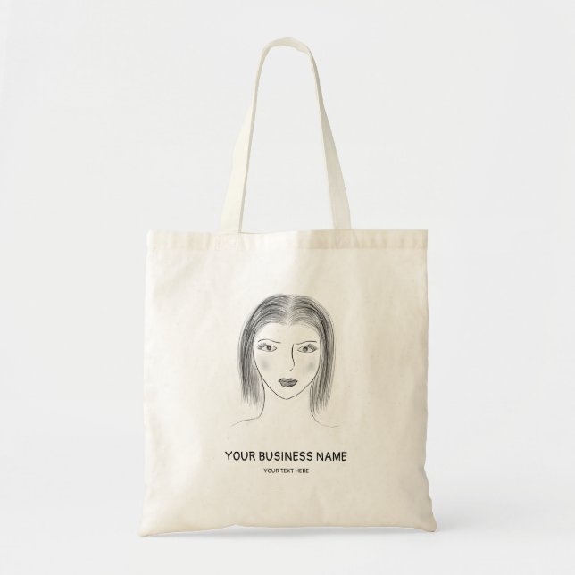 Bolso De Tela Beauty or Fashion Business Logo Woman Face Sketch (Frente)