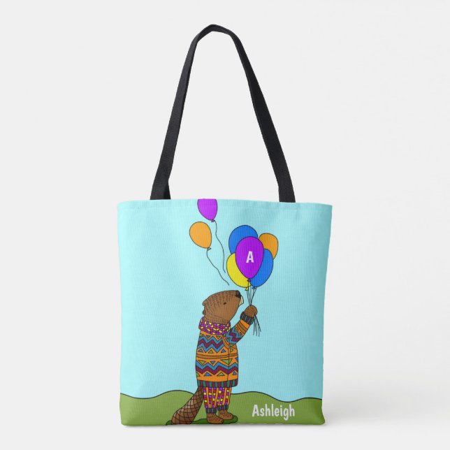 Bolso De Tela Beaver w globos, niños curados personalizados (Reverso)