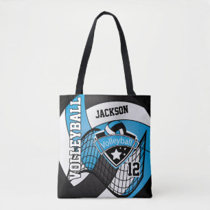 Bolso De Tela Bebé azul, voleibol negro y blanco
