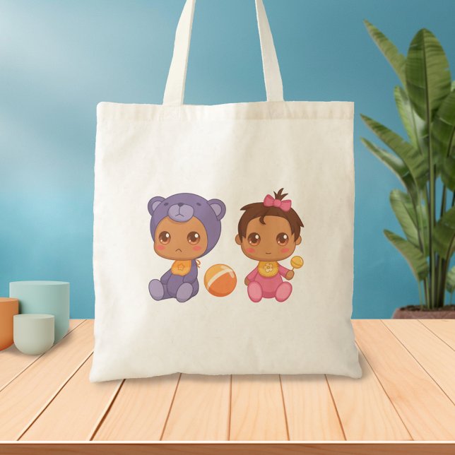 Bolso De Tela Bebé Chica Gemelos Morado Jumpsuit Tote Bag (Subido por el creador)