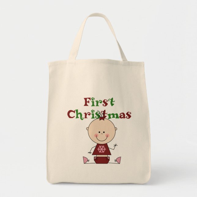 Bolso De Tela Bebé Chica Primera camisetas y regalos de Navidad (Frente)
