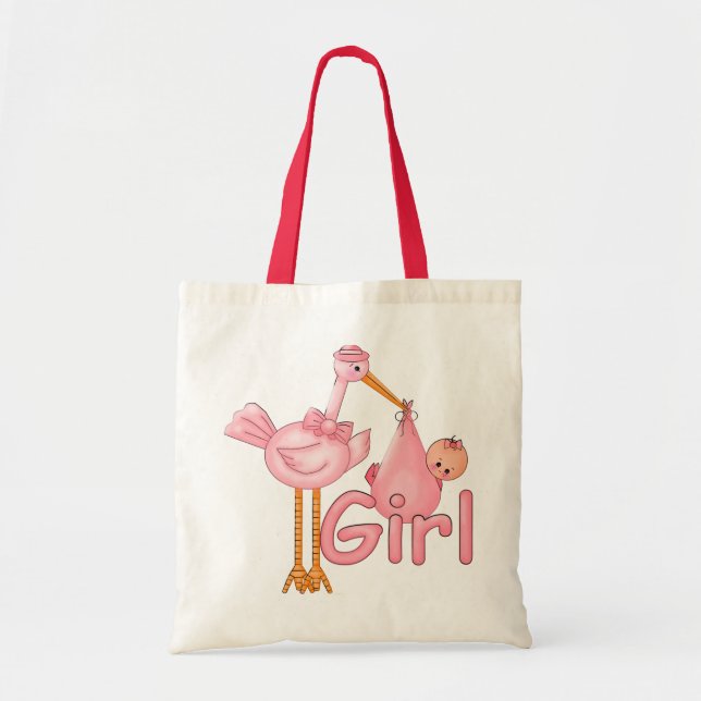 Bolso De Tela Bebé de cigüeña rosa (Frente)