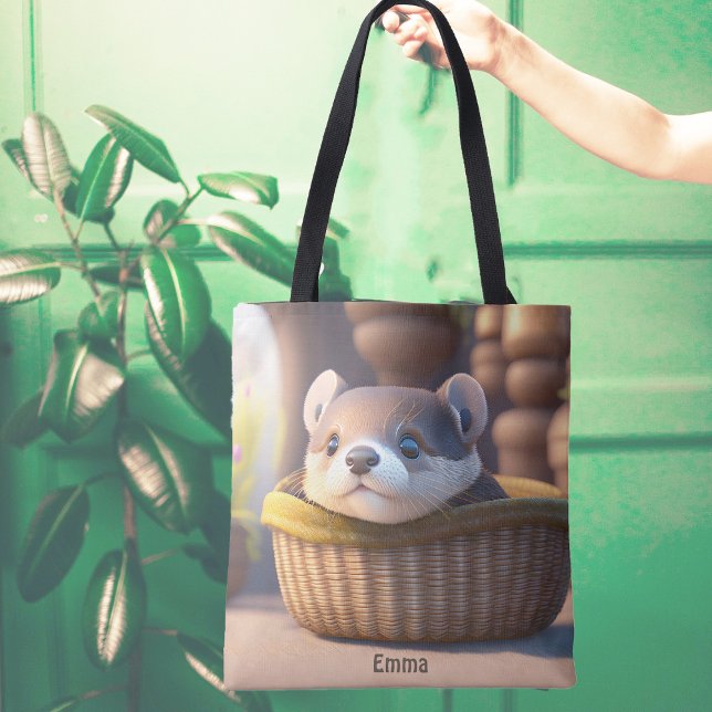 Bolso De Tela Bebé de nutria en una cesta - personalizable (Subido por el creador)