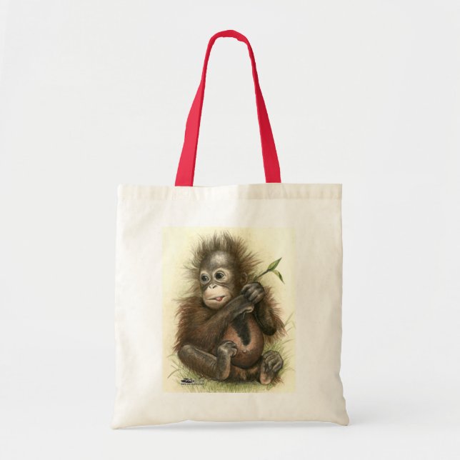 Bolso De Tela Bebé del orangután con las hojas (Frente)
