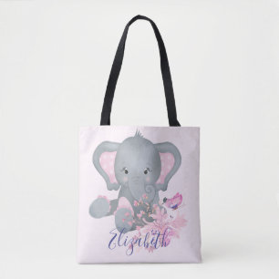 Bolso De Tela Bebé elefante adorable en acuarela