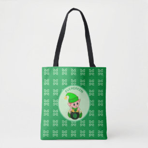 Bolso De Tela Bebé elfo lindo con tréboles y monedas de oro sobr