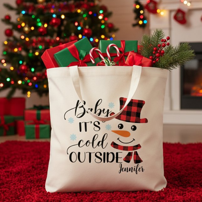 Bolso De Tela Bebé, frío fuera de las vacaciones del Personaliza (Baby It's Cold Outside Custom Holiday Tote Bag)