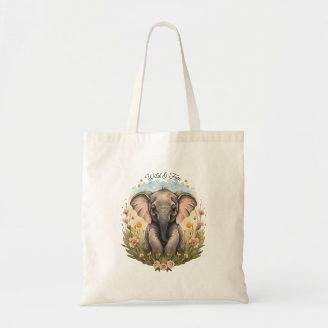 Bolso De Tela Bebé lindo Elefante Calf Flor silvestre Wanderlust (Frente)