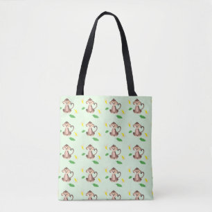 Bolso De Tela Bebé lindo Mono Bananas Tropical Hoja Verde