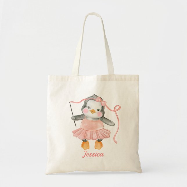 Bolso De Tela Bebé lindo Pingüino Ballerina Rosa (Frente)
