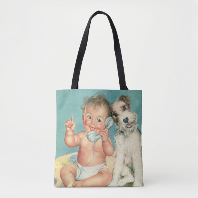 Bolso De Tela Bebé lindo y ventilado habla por teléfono con perr (Anverso)