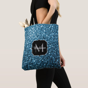 Bolso De Tela Bebé monograma de lentejuelas falsas azul claro
