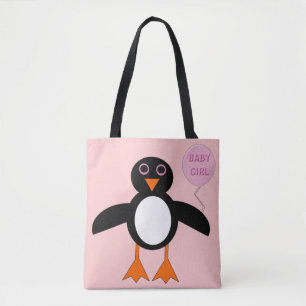 Bolso De Tela Bebé rosa lindo, niña, pingüino, bolsita de tote