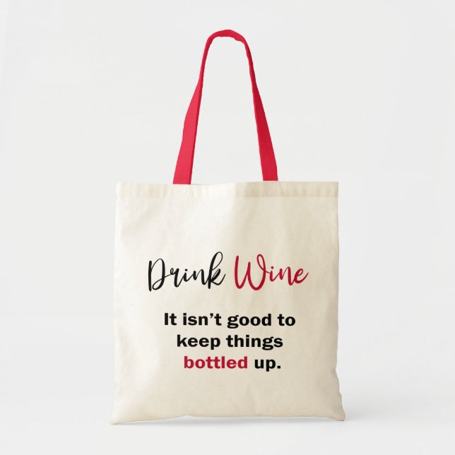 Bolso De Tela Beber vino divertido diciendo lo personalizado (Frente)