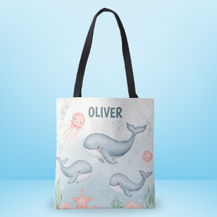Bolso De Tela Bebés ballenas y medusas lindas 