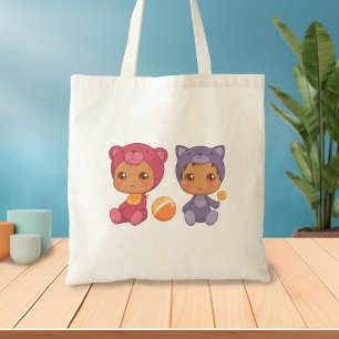 Bolso De Tela Bebés gemelos llevan traje de gato Tote Bag