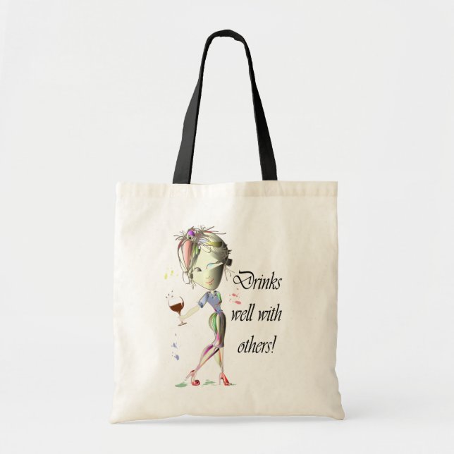Bolso De Tela Bebidas bien con otras, arte divertido del vino (Frente)