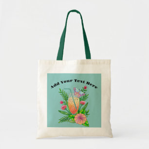Bolso De Tela Bebidas Coloridas, Mariposa y Flores Tote Ba
