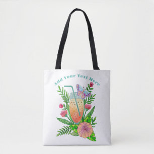 Bolso De Tela Bebidas Coloridas, Mariposas y Flores