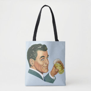 Bolso De Tela Bebidas de cócteles vintage, hombre bebiendo bebid