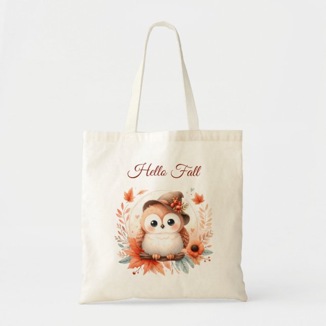Bolso De Tela Bechuza de otoño sentada en una rama (Frente)