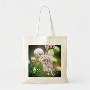 Bolso De Tela Bee Happy with Purple Diagonal Allium Flowers