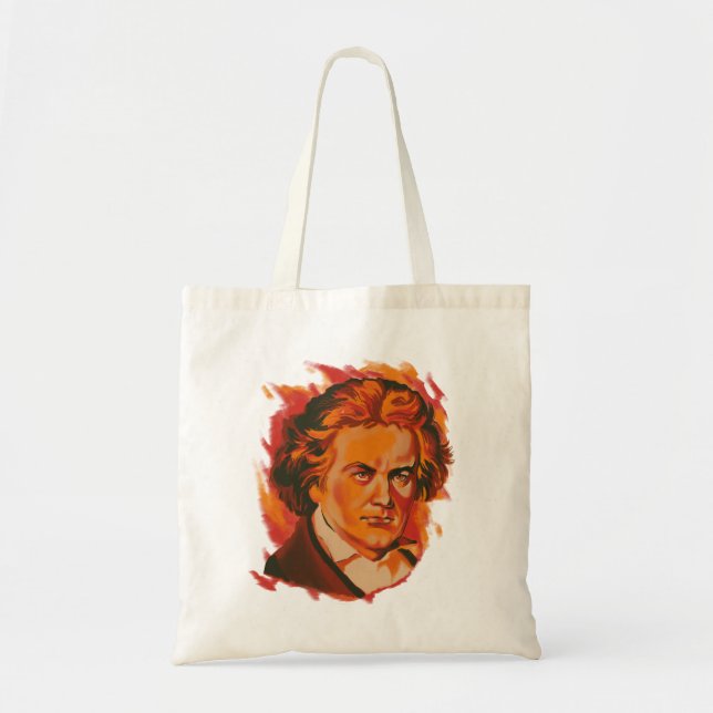 Bolso De Tela Beethoven Fire Palette Portrait Quote (Frente)