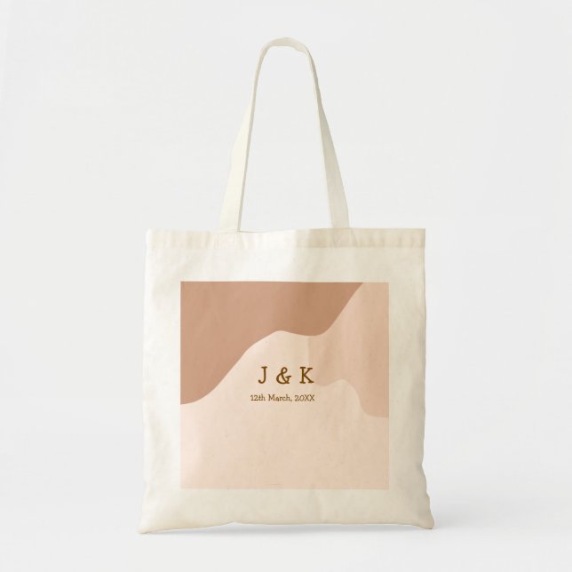 Bolso De Tela Beige boho curvy orange wedding name date (Frente)