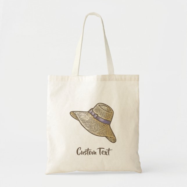 Bolso De Tela Beige, Gorra de la paja dibujada a mano (Frente)