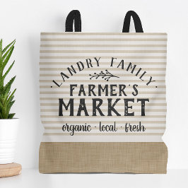 Bolso De Tela Beige Stripes Personalizado Farmer's Market