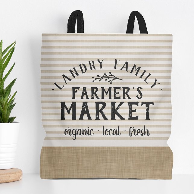 Bolso De Tela Beige Stripes Personalizado Farmer's Market (Subido por el creador)