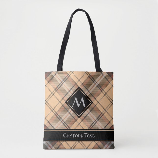 Bolso De Tela Beige y tartán marrón (Anverso)