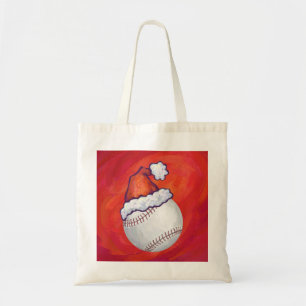 Bolso De Tela Béisbol con sombrero de Santa en rojo