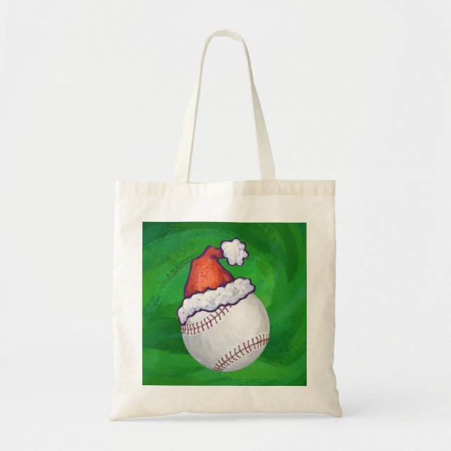 Bolso De Tela Béisbol con sombrero de Santa en verde (Frente)
