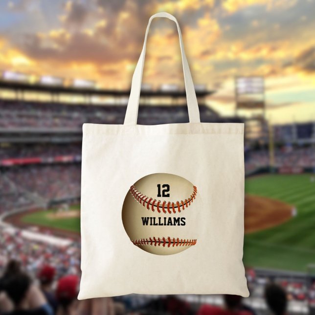 Bolso De Tela Béisbol Deportivo Número Nombre Personalizado (Personalized Name Number Baseball Sports Tote Bag)