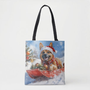 Bolso De Tela Belgian Malinoi en Trineo Deja que nieve Navidad
