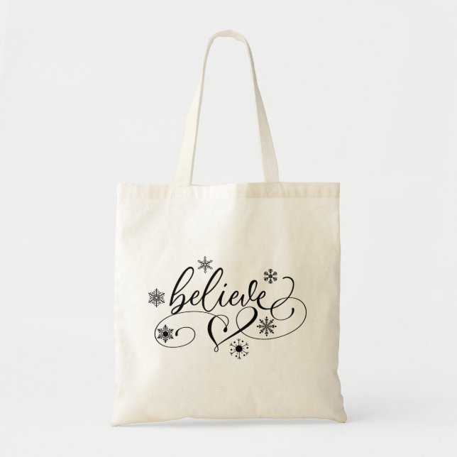 Bolso De Tela Believe Calligraphy Navidades (Frente)
