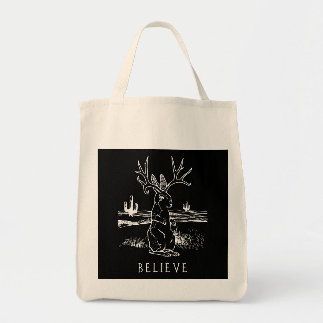 Bolso De Tela Believe Jackalope Cryptid Rabbit Bunny Apparel (Frente)