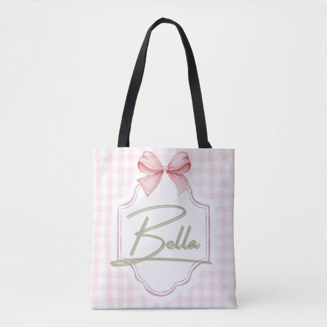 Bolso De Tela Bella Baby Nursery Personalizado Bow&Gingham (Anverso)