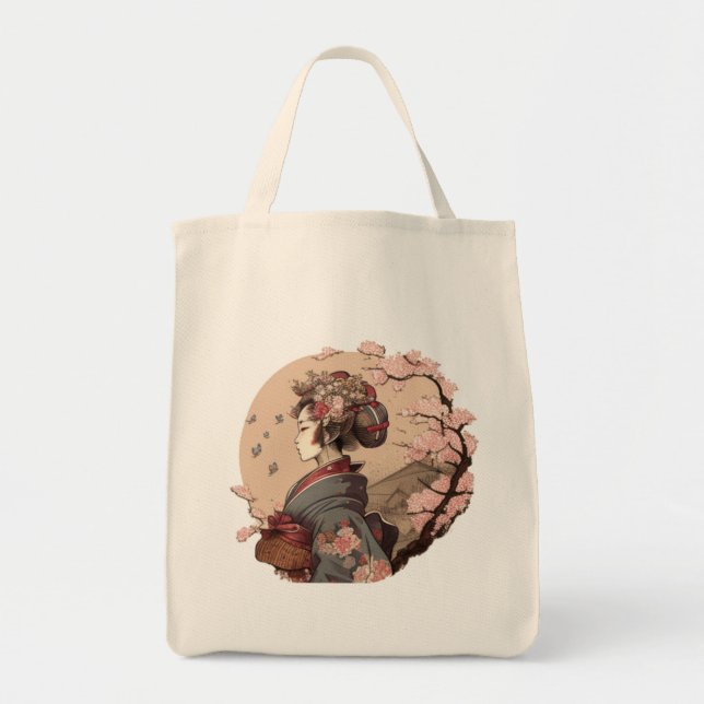 Bolso De Tela Bella Geisha Geiko Geigi Cherry Blossom Sakura (Frente)