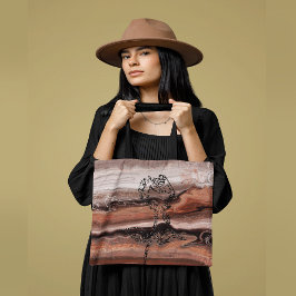 Bolso De Tela Bella mármol rojo Naranja con Rosas