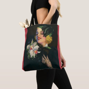 Bolso De Tela bella mujer con orquídeas
