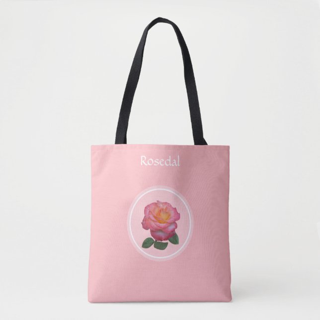 Bolso De Tela Bella Rosa Rosa sobre Rosa Claro (Anverso)