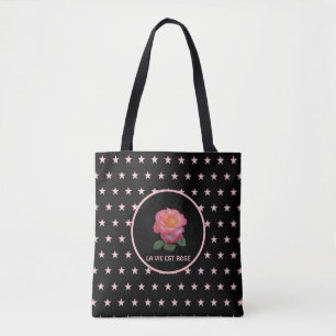 Bolso De Tela Bella Rosa Rosa y Estrellas Rosadas